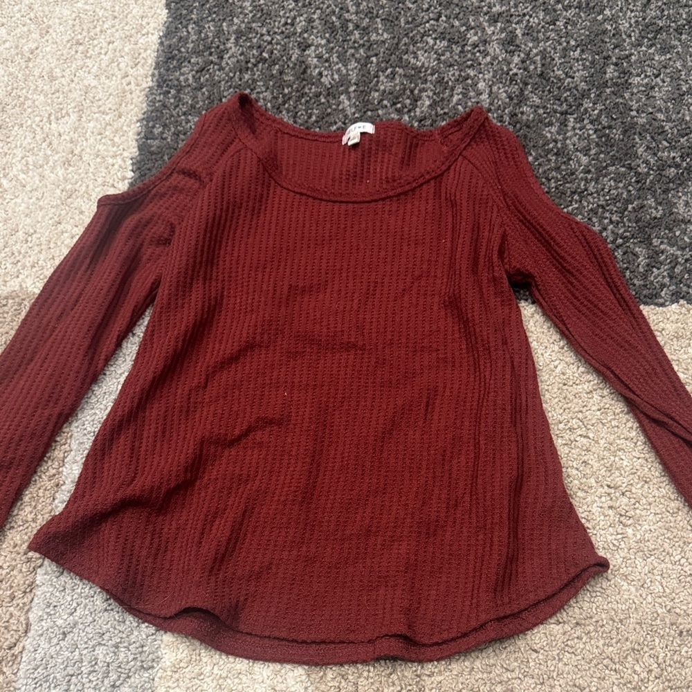 Maroon Open Shoulder Long Sleeve Top